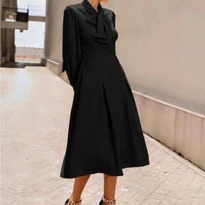 Black Midi Dress Pussycat Bow Small